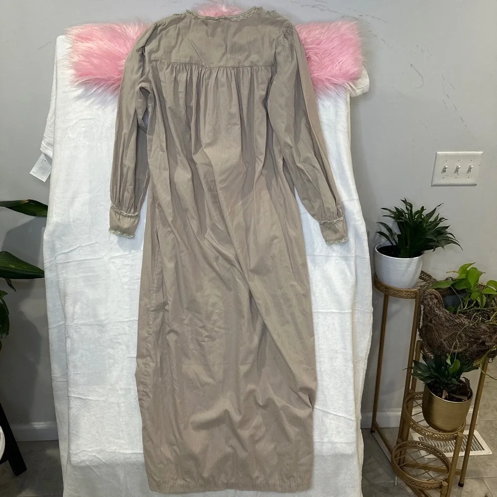 Vintage Fairycore Long Sleeve Dress Nightgown Floral Embroidery Lace Trim Maxi L